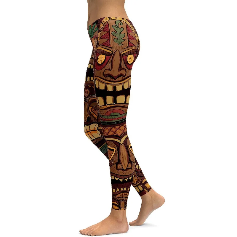 Hawaiian Tiki Masks Leggings Cashmere Cashmere
