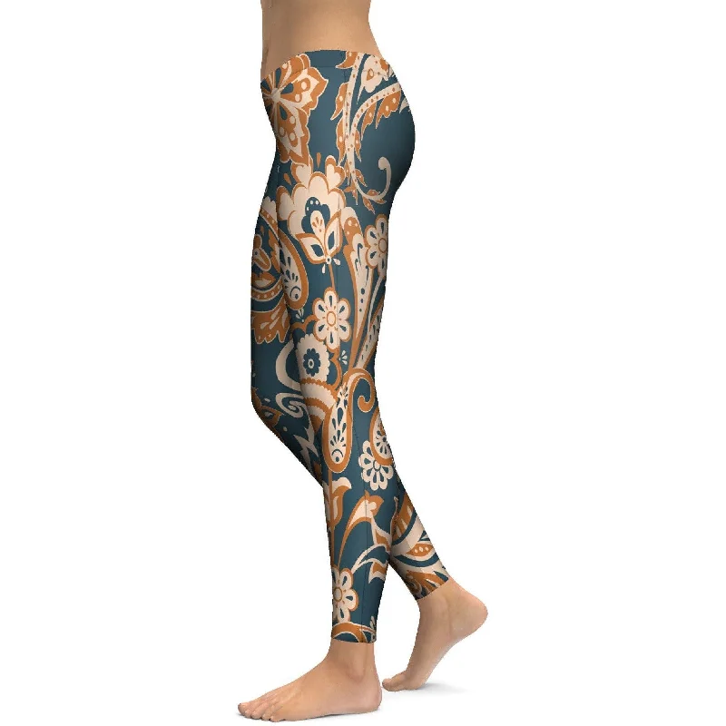 Orange Paisley Leggings Confident Women's High - fashion Confident Women's High - fashion