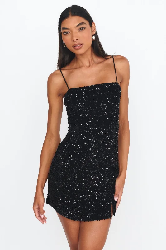 Atlanta Square Neckline Sequin Dress Black Laid - back Women's Vibe