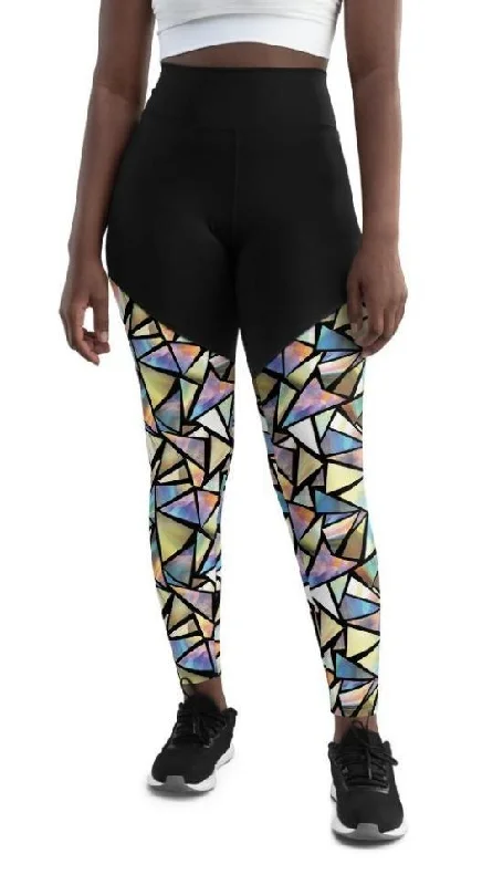 Geometric Mirror Glass Compression Leggings Confident Women's Power