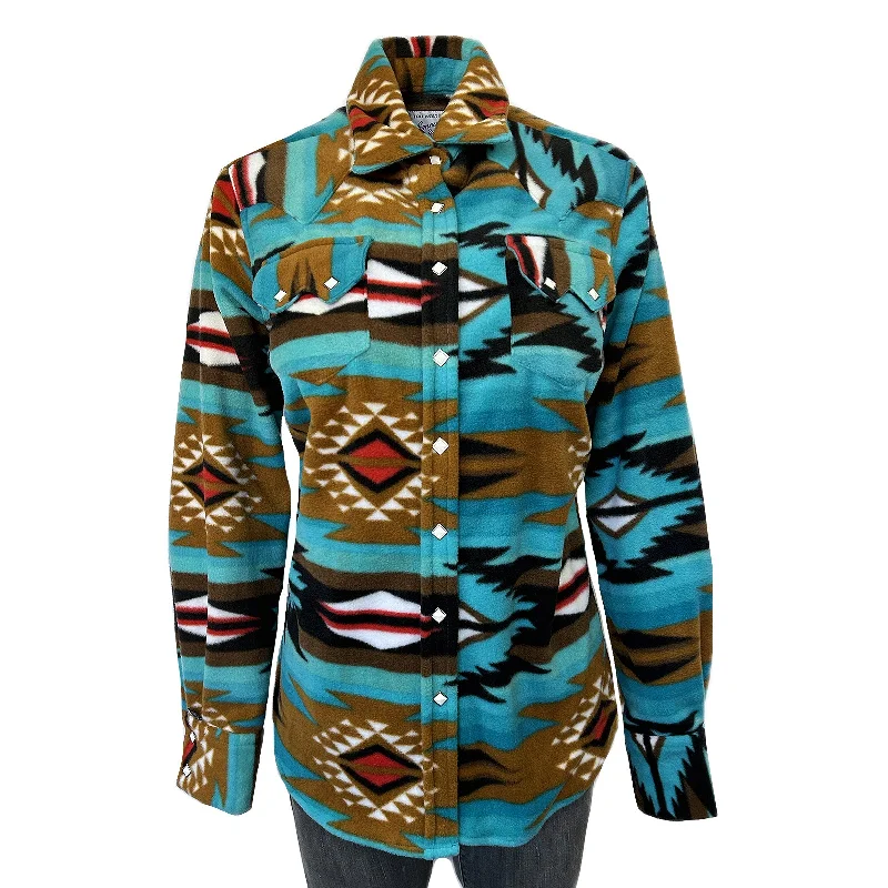 Women's Native Pattern Fleece Western Shirt in Turquoise Cozy Women's Winter