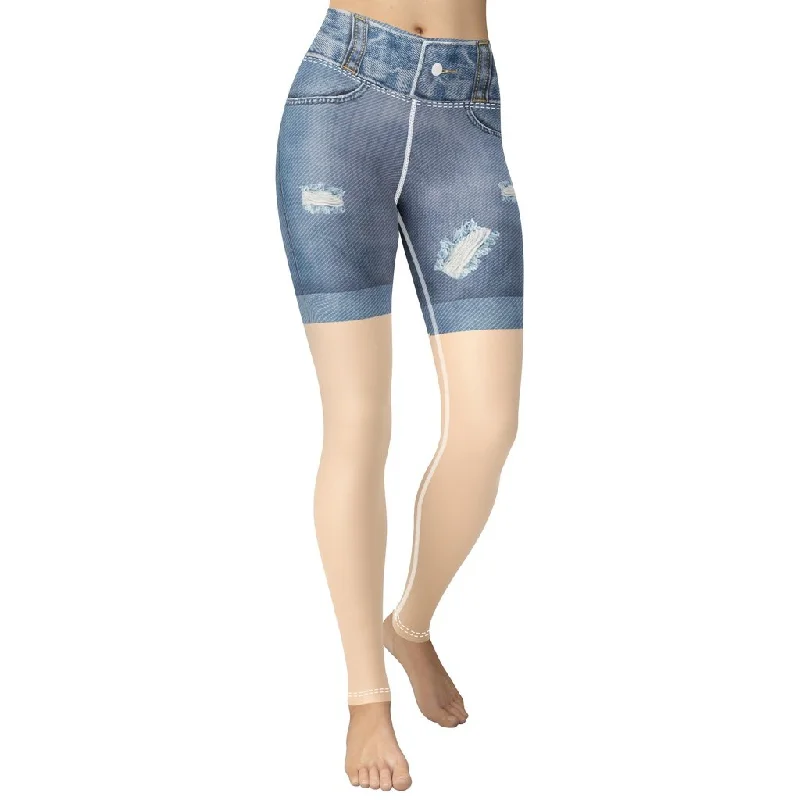 Light Tone Denim Shorts Print Yoga Leggings Confident Women's High - fashion