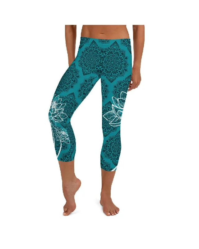 Cyan Blue Lotus Capris Cashmere