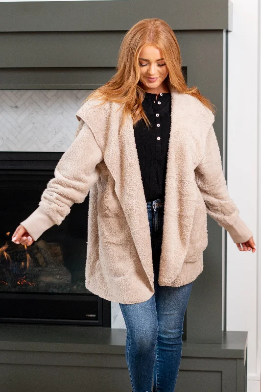 Cozy Sherpa Jacket - Taupe Youthful Women's Anime - inspired