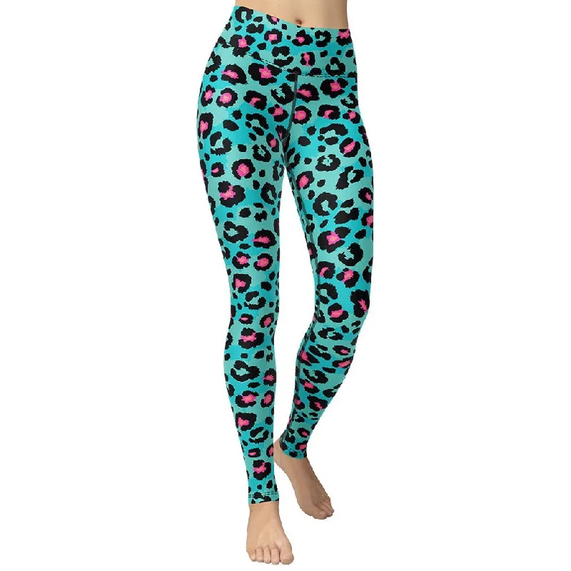 Turquoise Leopard Print Yoga Leggings British Gentlewoman Style