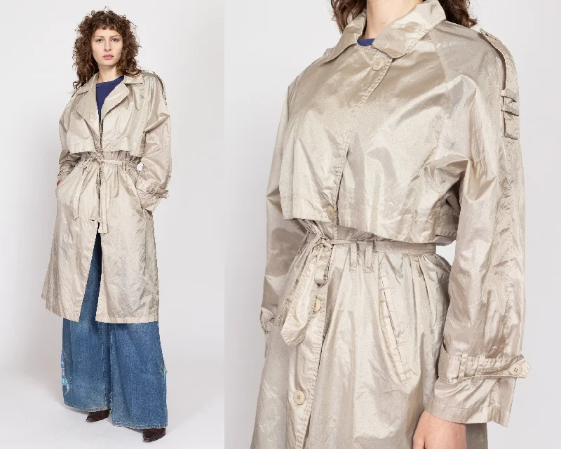 Large 80s Shiny Taupe Belted Trench Coat French