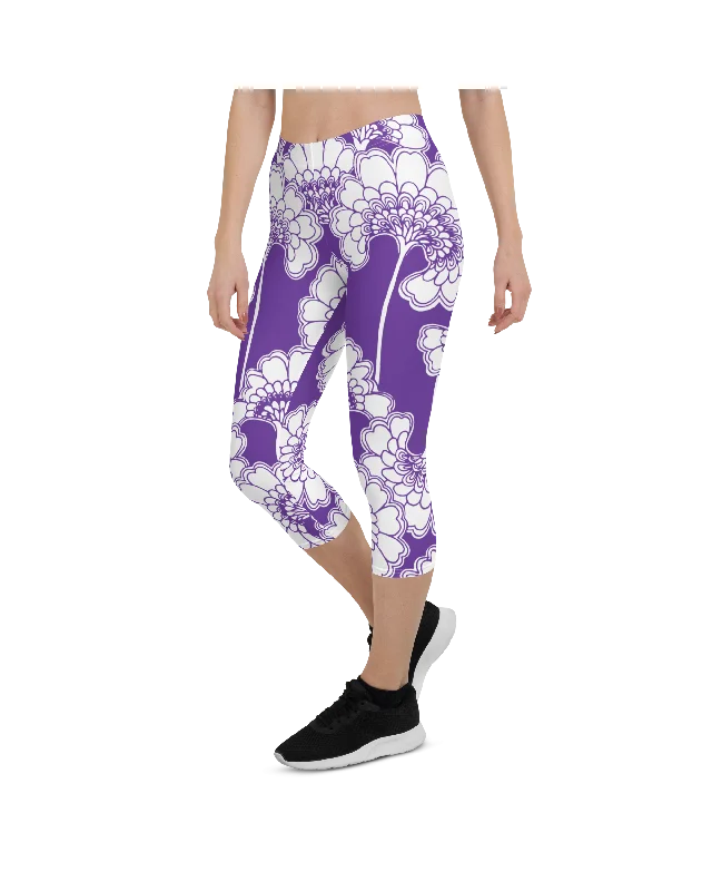 Purple Japanese Floral Capris Hip Women's Retro