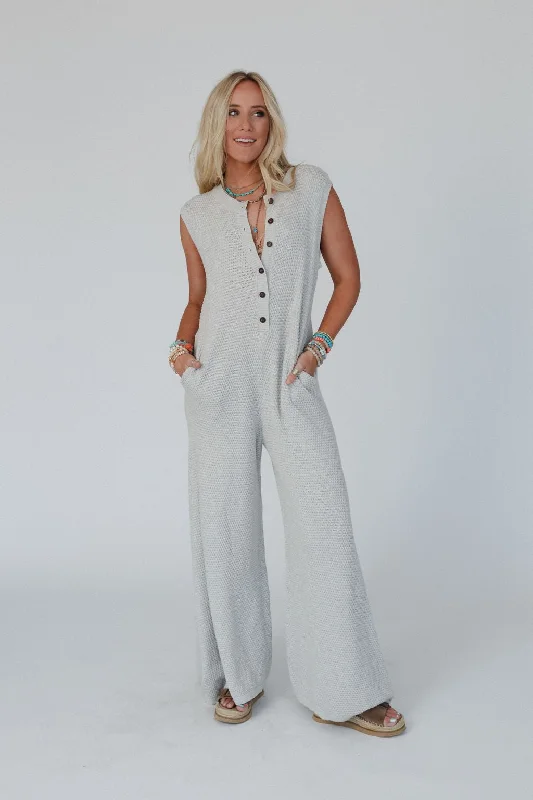 So In Love Button Up Jumpsuit - Heather Gray Stylish Women's Tropical  Stylish Women's Tropical 