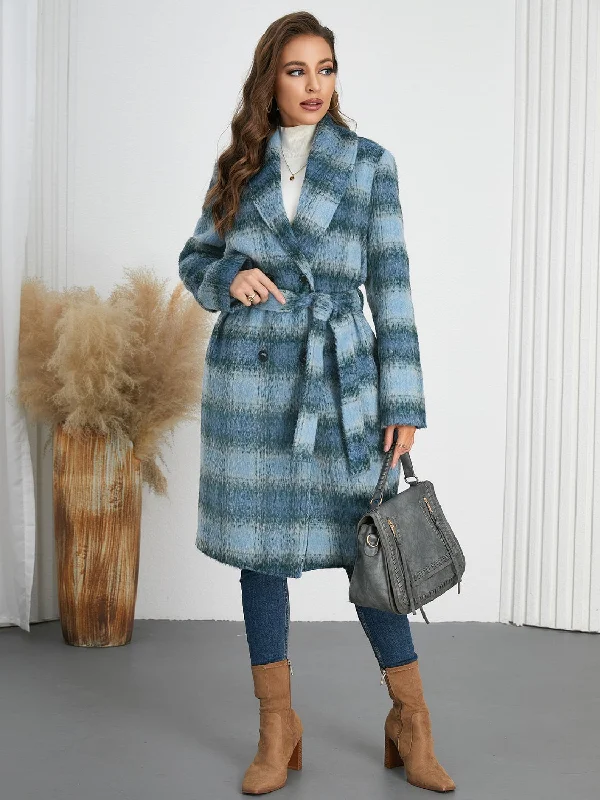 Plaid Tie Waist Long Sleeve Coat Edgy Women's Punk
