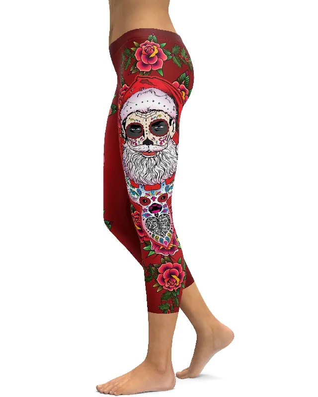 Santa & Rudolph Sugar Skull Capris Dynamic Women's Moto