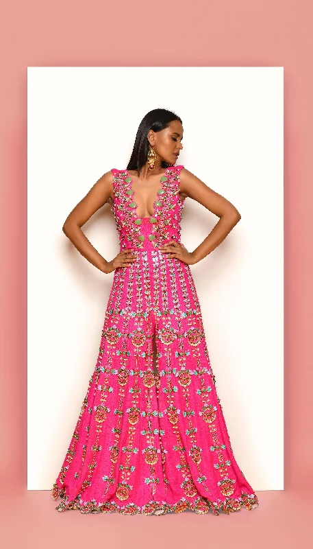 FIERCELY FRENZY - HOT PINK EMBELLISHED JUMPSUIT Classic Women's Pin - striped