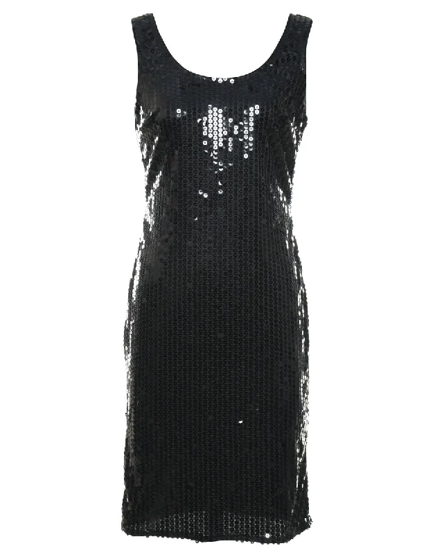 Black Sleeveless Sequined Party Dress - S Street
