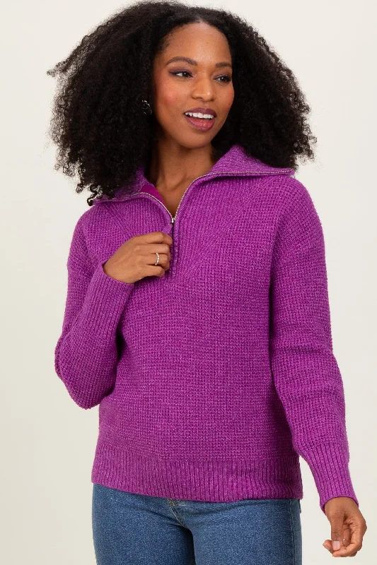 Plum Half Zip Pullover Sweater Classic Women's Pin - striped