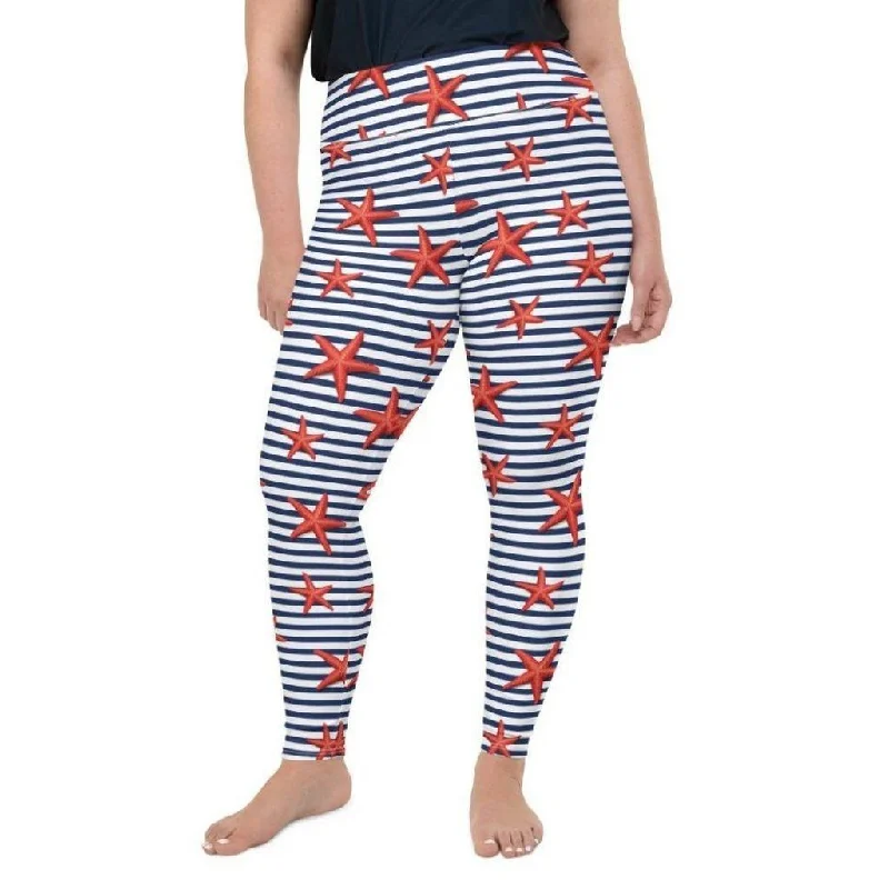 Starfish Stripe Plus Size Leggings Sporty Women's Tennis