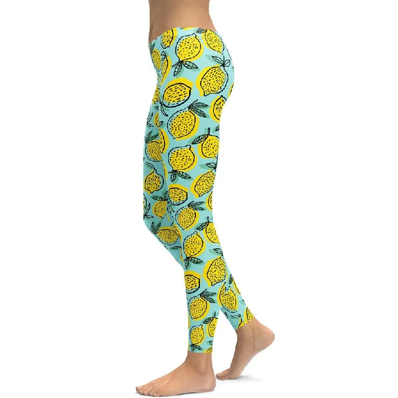 Lemon Pattern Leggings Sporty Women's Athleisure 