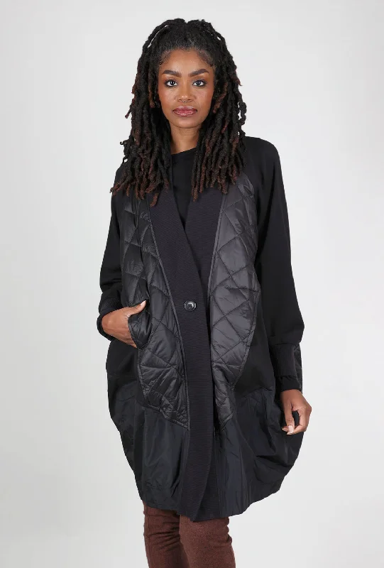 Puffer Inset Topper, Black Minimalist Women's Casual