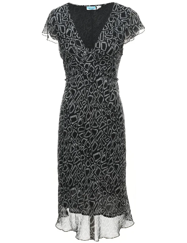 Geometric Print Black & Grey Dress - M Cozy Women's Sherpa - lined