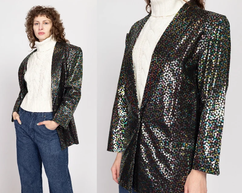 Medium 90s Fiorucci Black Sequin Embossed Blazer Confident Women's High - fashion