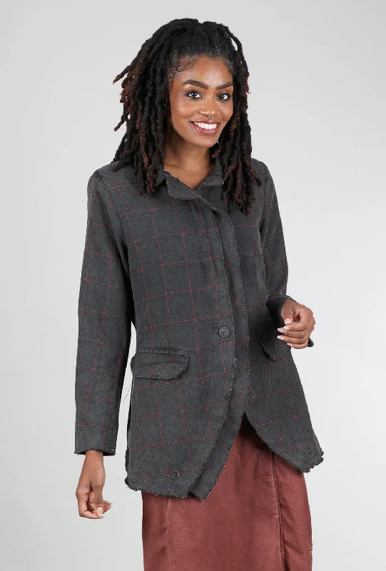 Raw-Edge Plaid Jacket, Pewter Sustainable Organic