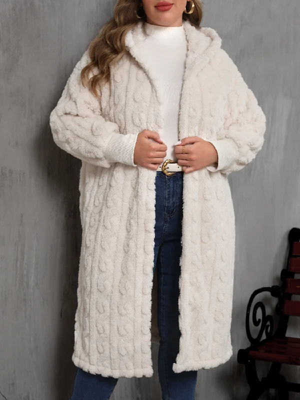 Plus Size Open Front Hooded Plush Coat Bohemian Women's Free