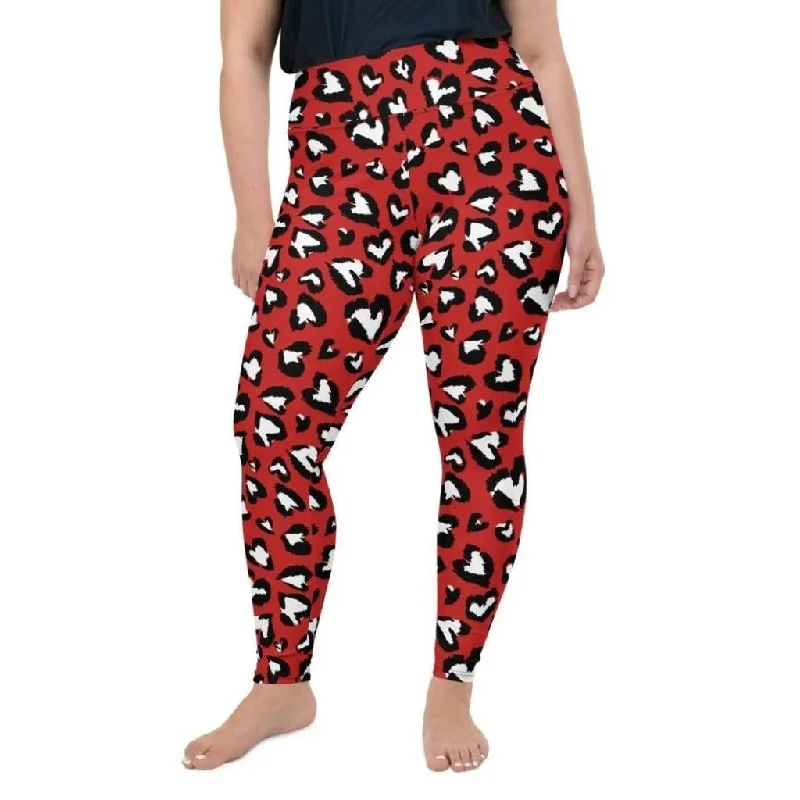 Leopard Hearts Plus Size Leggings Refined Women's Hand - crafted