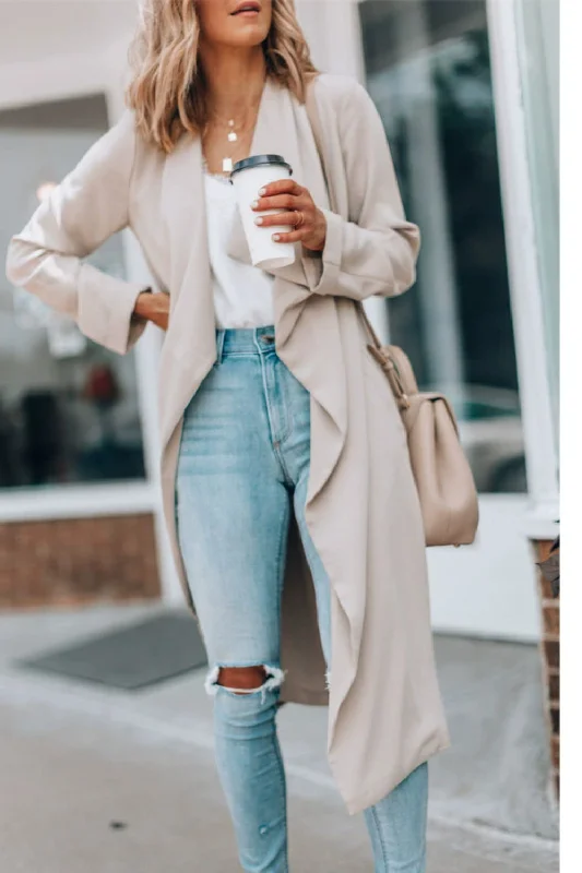Open Front Long Sleeve Trench Coat Cozy Women's Sherpa - lined