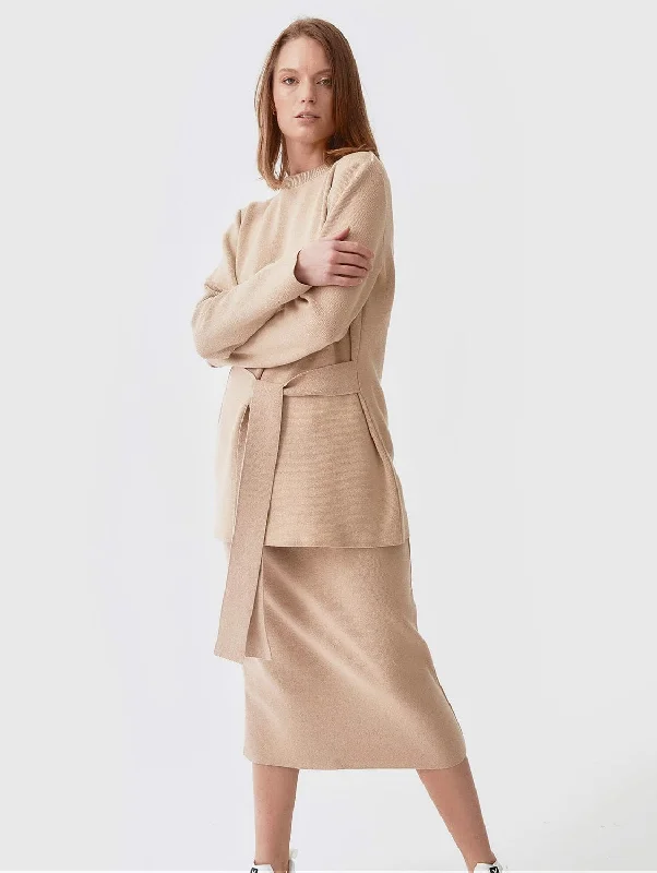 Knitted Organic Cotton Belted Tunic | Sand Women Women