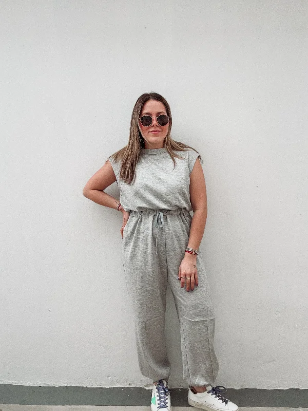 Grey Rhinestones Jumpsuit Earthy Women's Hemp - based