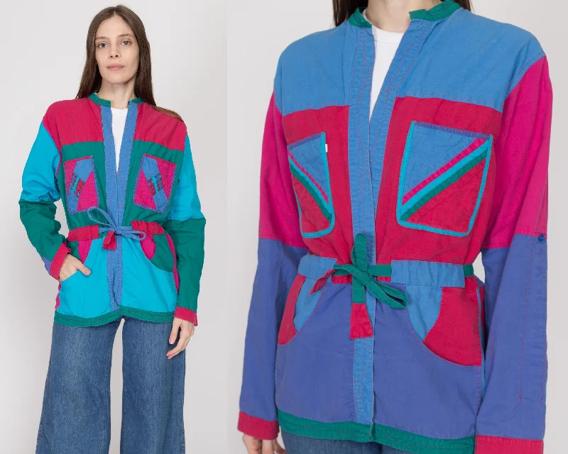 Large 80s Nepalese Reversible Color Block Jacket Monochromatic All - in - one
