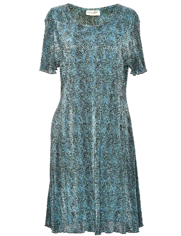 Blue & Black Abstract Print Dress - L Disco