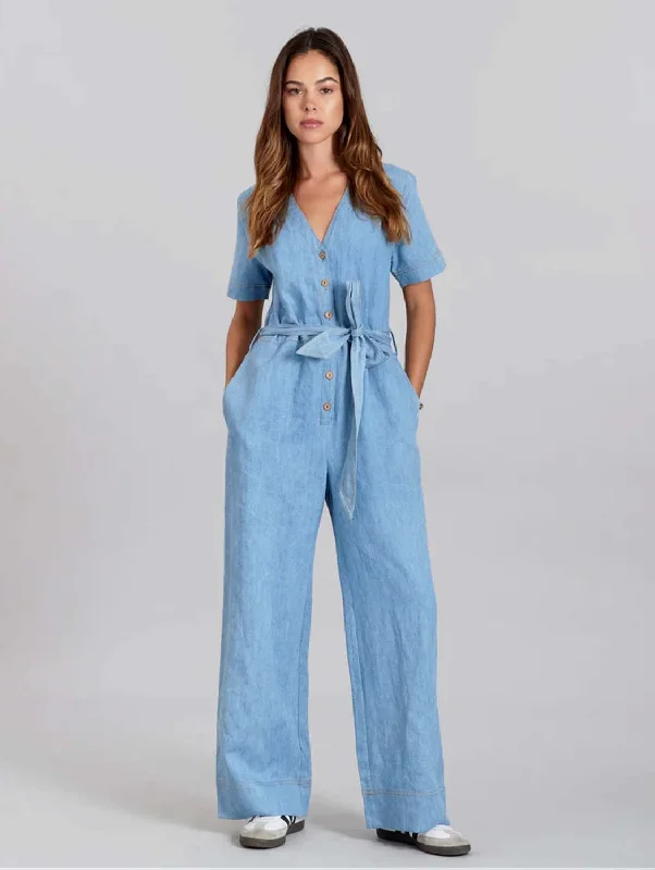 Elouise Women's Organic Cotton & Linen Jumpsuit | Light Wash Modern Women's Tech
