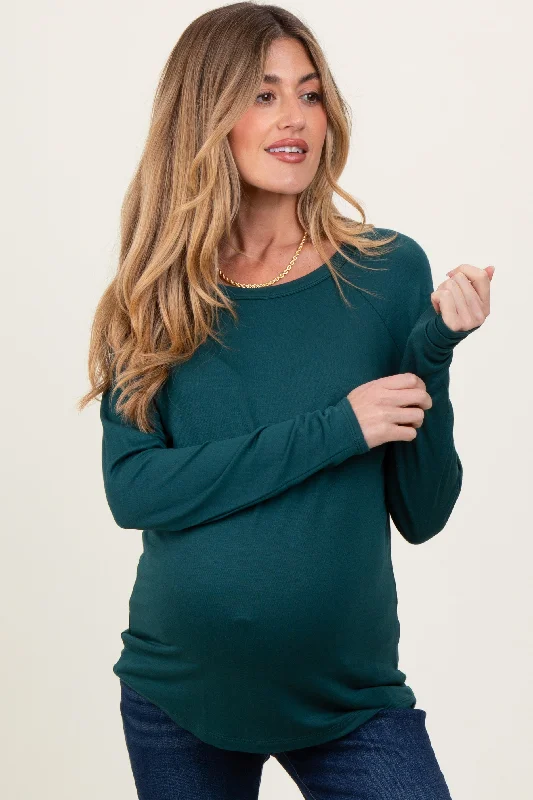 Deep Teal Basic Boatneck Maternity Long Sleeve Top Vacation