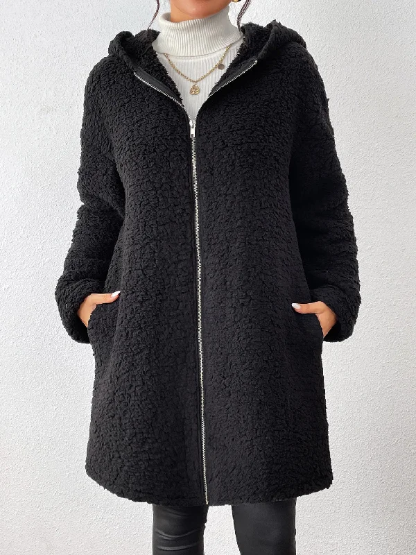 Zip Up Long Sleeve Sherpa Hooded Coat Athletic Women's High - 