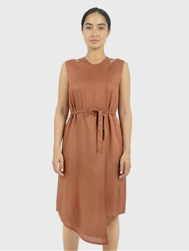 Funchal TENCEL™ Modal Asymmetric Wrap Dress | Red Rust Sleek Women's 