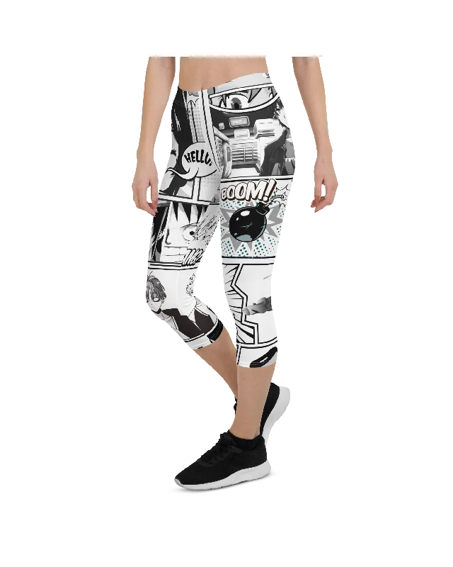 Black and White Comic Capris Dynamic Women's Moto