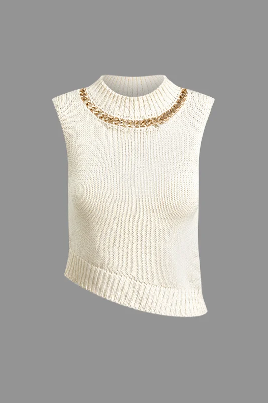 Chain Asymmetrical Hem Sweater Tank Top Country Country
