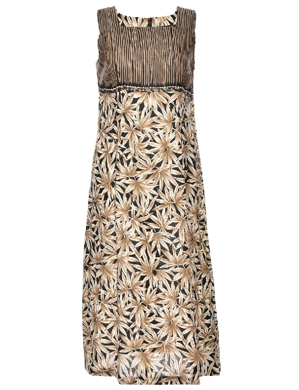 Floral Print Black & Brown Square Neck Dress - M garde