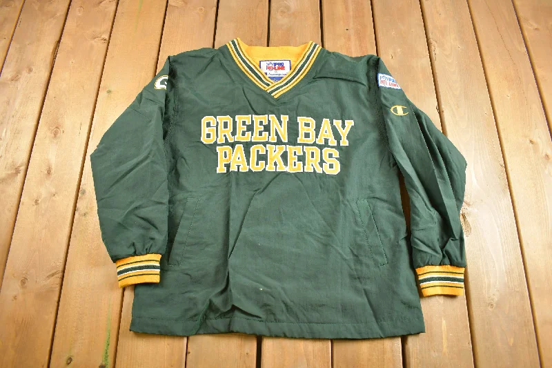 Vintage 1990s Green Bay Packers NFL Pro Line Champion Windbreaker Jacket Traditional Women's Wool
