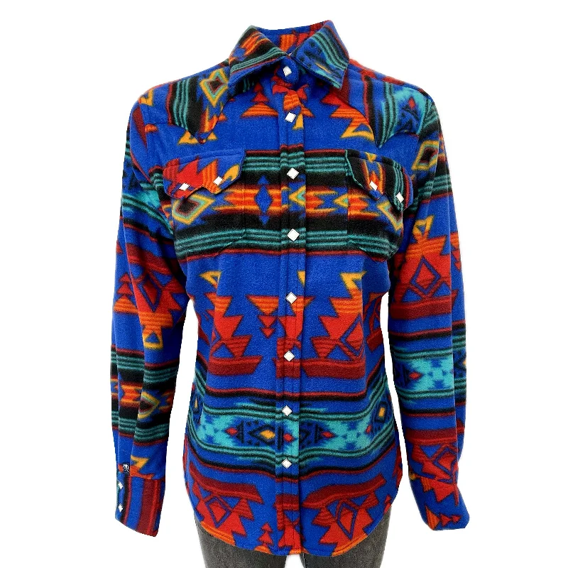 Women's Native Pattern Fleece Western Shirt in Blue & Red European