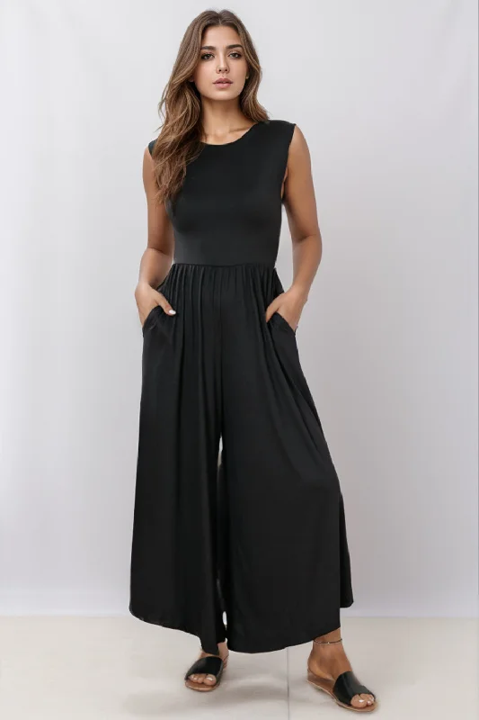 Round Neck Sleeveless Jumpsuit with Pockets Business