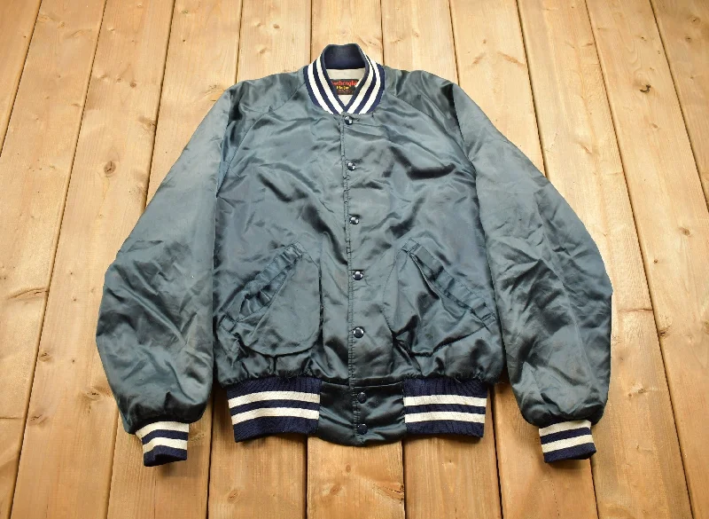 Vintage 1990s Dunbrooke Lake Mills Iowa Satin Bomber Jacket Edgy Women's Punk