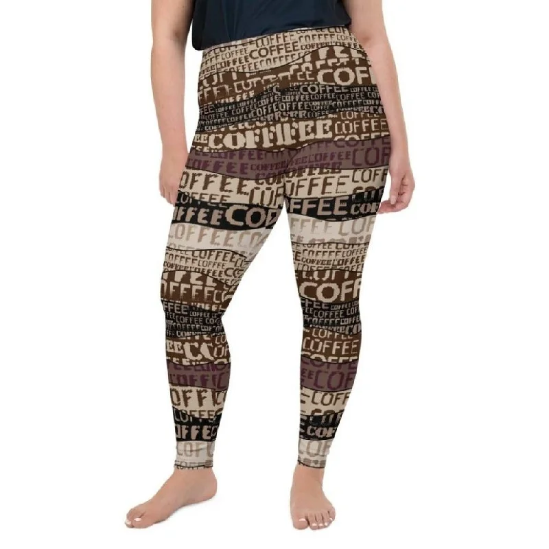 Coffee Plus Size Leggings Athletic Women's High - 