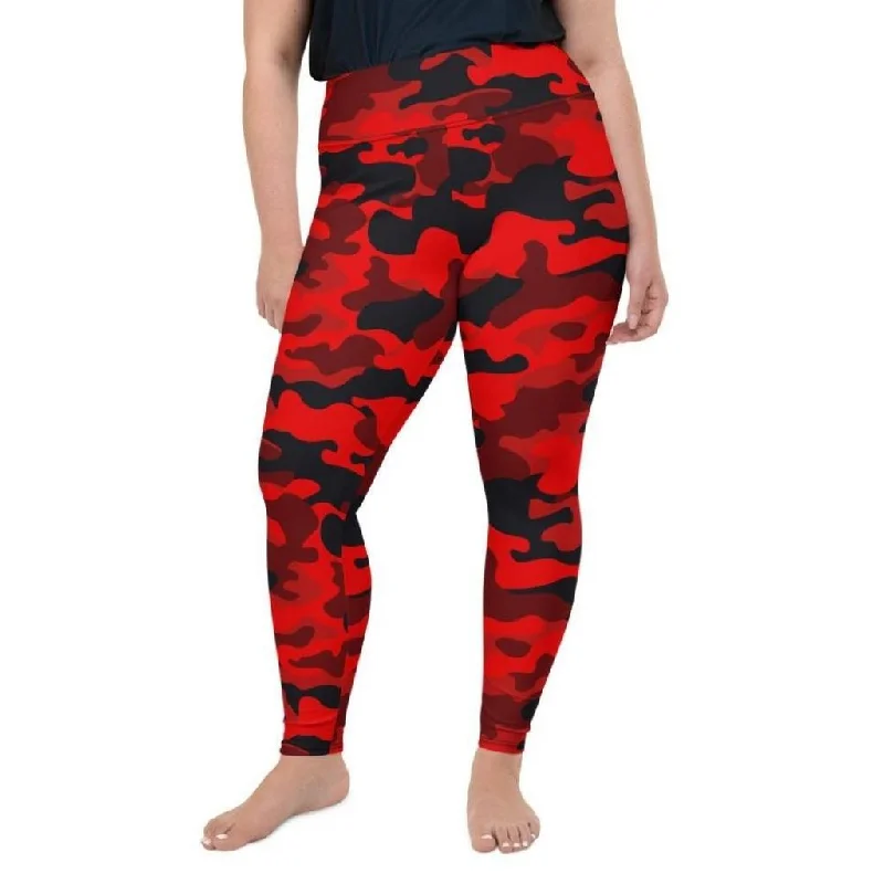 Red Camo Plus Size Leggings Modern Women's 