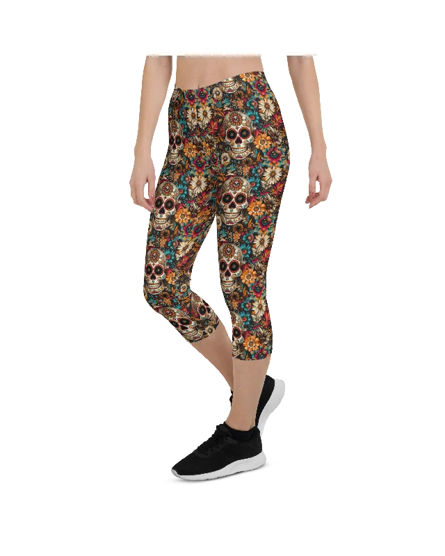 Festival Colorful Sugar Skull Capris Casual Women's Japanese 