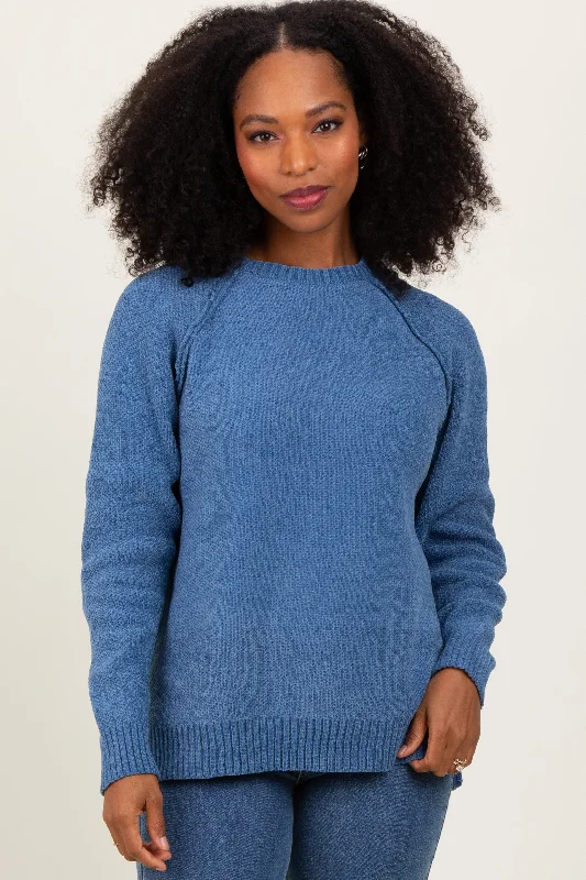Blue Raglan Knit Sweater Refined Women's 