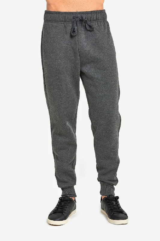 KNOCKER MEN'S HEAVY WEIGHT JOGGER FLEECE SWEATPANTS (SP1100_CH/GR) Laid - back Women's Style