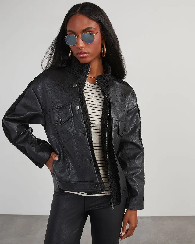 Jarrett Faux Leather Sherpa Contrast Jacket Bold Women's Statement