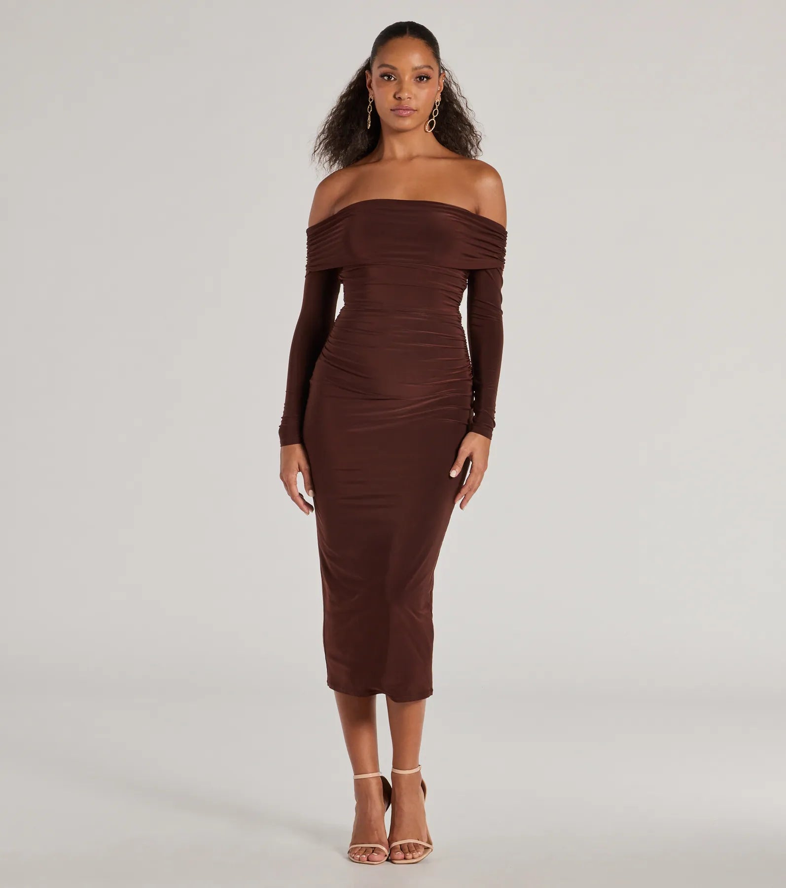 Casual Affair Long Sleeve Ruched Midi Dress Refined Women's Velvet