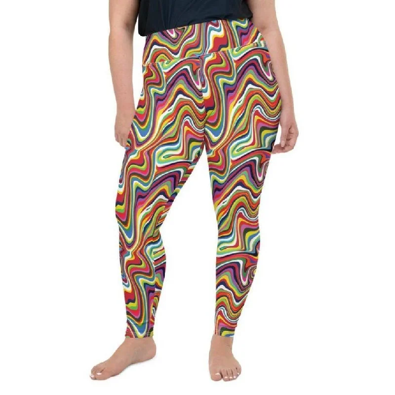 Funky Psychedelic Plus Size Leggings Sleek Women's Metallic