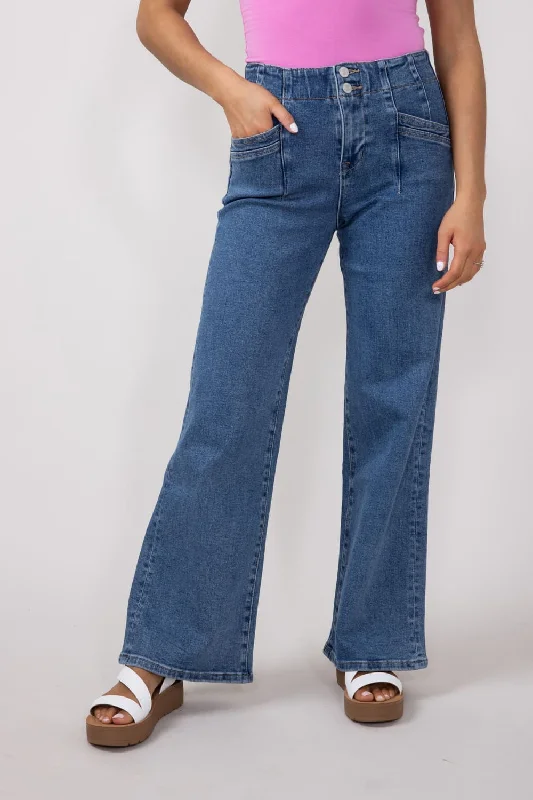 Mica High Rise Wide Leg Jeans for Women in Medium Wash | MDP-W506M Bold Women's Statement Mica High Rise Wide Leg Jeans for Women in Medium Wash | MDP-W506M Bold Women's Statement
